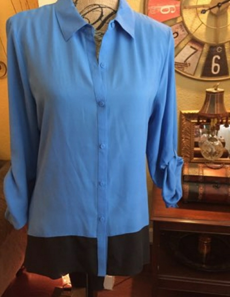 Blue and Black button up top.